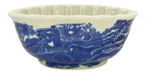 English Victoria Ware Ironstone Blancmange Fish Mould in Blue and White