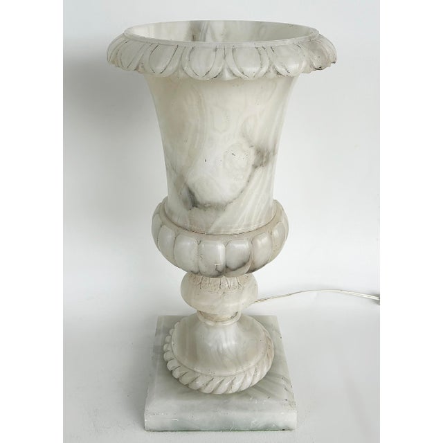 Neoclassical Early 20th Century Large Neo-Classical Medici Style Alabaster Urn Table Lamps, Pair For Sale - Image 3 of 5