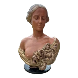 Early 20th Century Terra Cotta Lady With Combs Bust