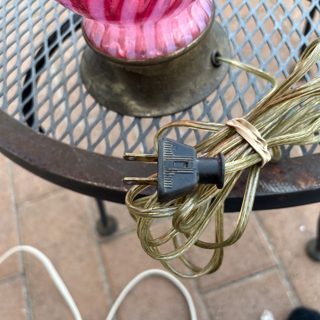 Victorian Antique Victorian Opaline Cranberry Glass Lamp With Edison Bulb For Sale - Image 3 of 4