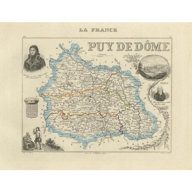 Antique Map of Puy-De-Dôme by Vuillemin, 1850 For Sale - Image 3 of 12