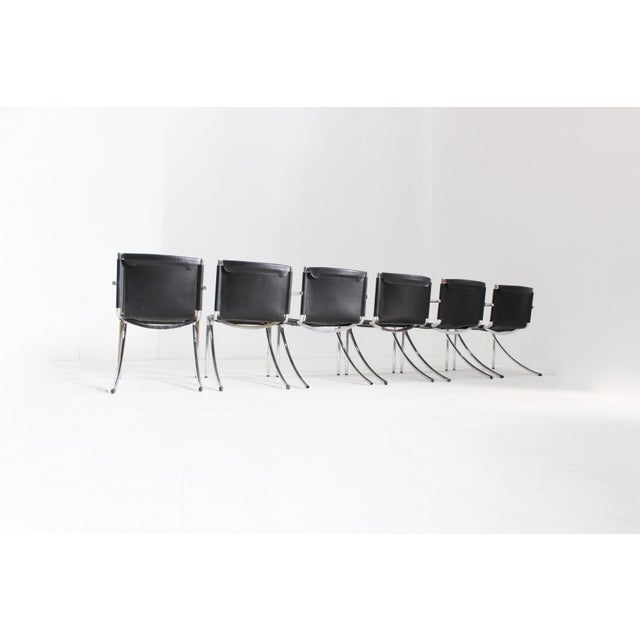 Animal Skin Vintage Jot Dining Chairs in Black Leather and Chrome by Giotto Stoppino for Acerbis, 1970s, Set of 6 For Sale - Image 7 of 14