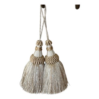 Oyster and White Key Tassel With Looped Ruche - A Pair For Sale