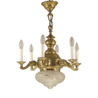 Brass Chandelier with 6 Candles, Budapest, 1930s For Sale