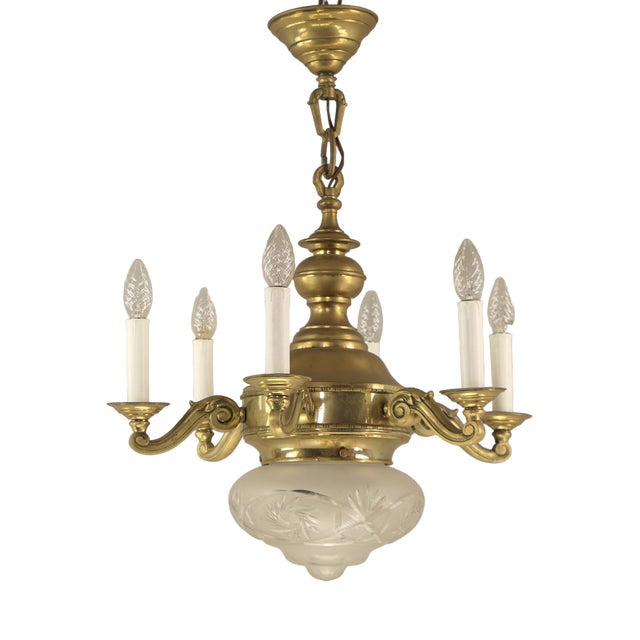 Brass Chandelier with 6 Candles, Budapest, 1930s For Sale