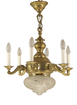 Brass Chandelier with 6 Candles, Budapest, 1930s