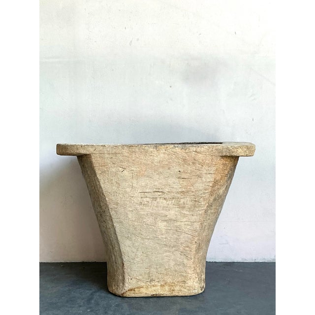 Vintage Boho Carved Coconut Trunk Planter For Sale - Image 9 of 12