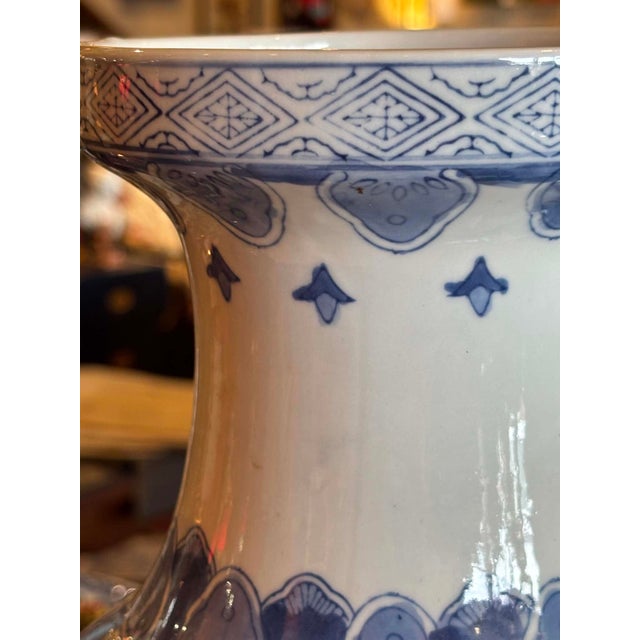 Blue and White Chinoiserie Tall Vase For Sale - Image 9 of 9