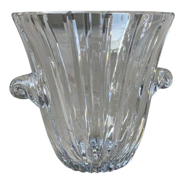 Late 20th Century Flared Swirl Cut Crystal Nautilus Shell Applied Handles Ice Bucket in the Manner of Tiffany & Company For Sale