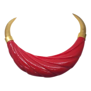 Vintage 1980s Signed Monet Goldtone Molded Red Resin Collar Necklace
