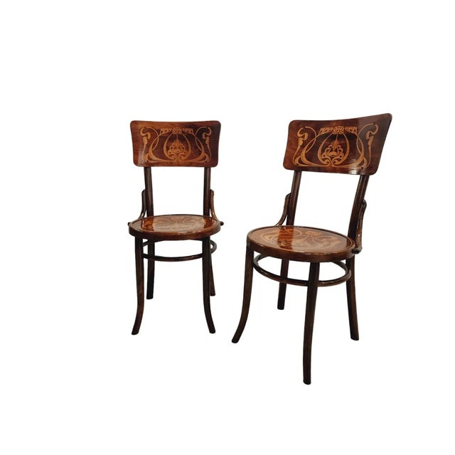 Wood Set of Art Nouveau Bentwood Chairs with Intricate Flower Motif from Thonet, 1900s For Sale - Image 7 of 10