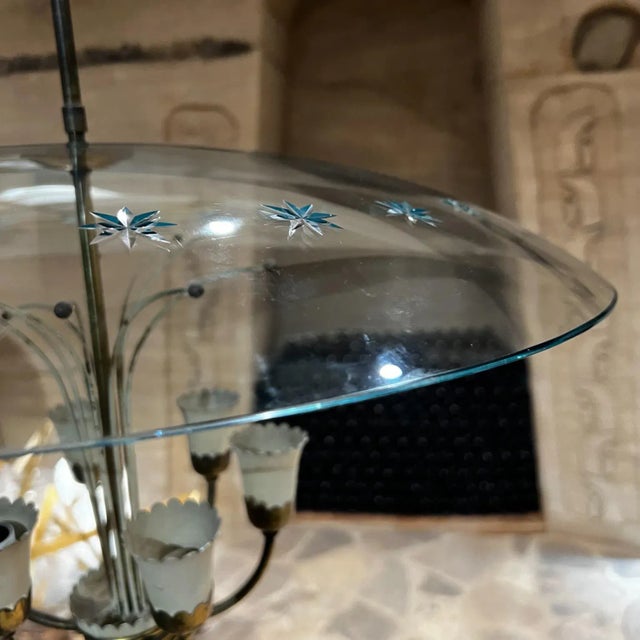 Mid-Century Modern Mid-Century Mod Cut Glass Floral Brass Chandelier Attr Luigi Brusotti Italy For Sale - Image 3 of 13
