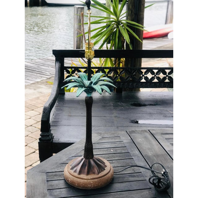 Hollywood Regency Vintage Palm Beach Style Cast Iron Palm Trees Lamp For Sale - Image 4 of 12