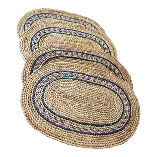 Vintage Farmhouse Country Cottage Boho Braided Oval Placemats - Set of 4 For Sale
