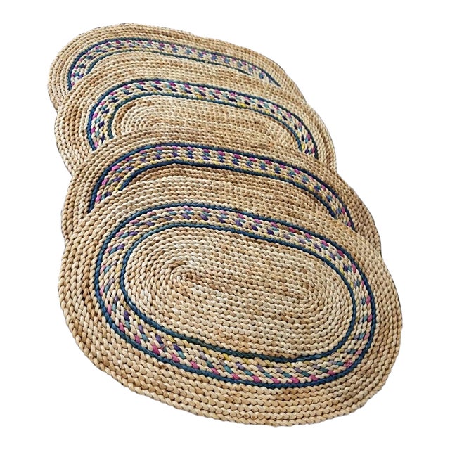 Vintage Farmhouse Country Cottage Boho Braided Oval Placemats - Set of 4 For Sale