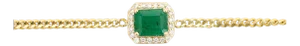 Estate Halo Diamond Emerald Bracelet With 14k Gold Curb Chain