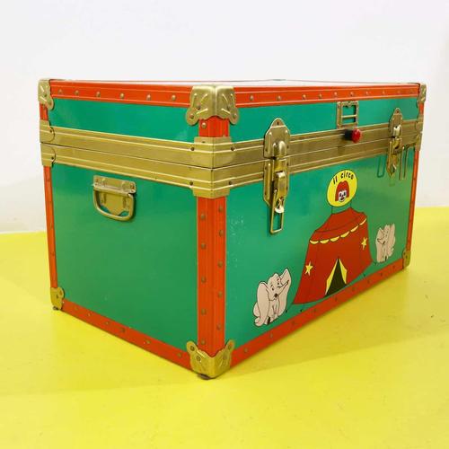 Metal Chest with Circus Decoration and Orange Edges For Sale - Image 6 of 8