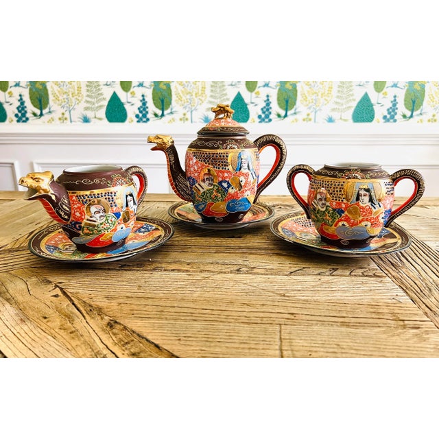 1970s 1970s Japanese Hand-Painted Porcelain Tea Set With Plates- 6 Pieces For Sale - Image 5 of 8