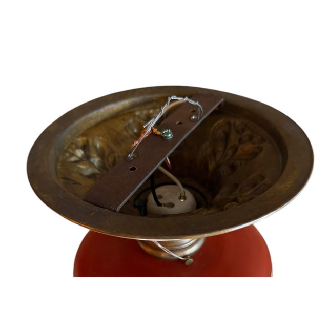 1920s Antique Painted Birds and Botanicals Art Glass Flushmount Light For Sale - Image 5 of 5