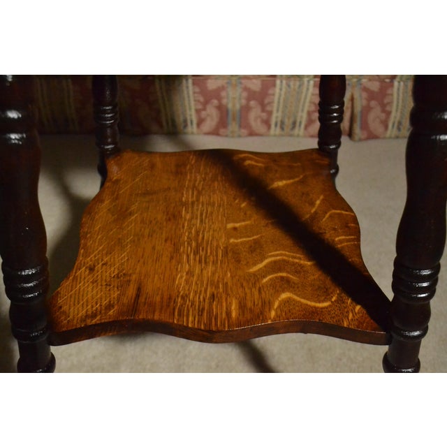 Wood Antique Conrey Birely Tiger Oak Vic Parlor Table Spool Legs Side End Stand 1890s For Sale - Image 7 of 8