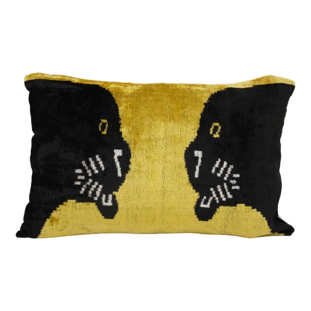 Panther Ikat Velvet Pillow For Sale