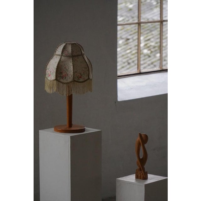 Early 20th Century Art Deco Danish Wooden Table Lamp with Floral Shade, 1920s For Sale - Image 16 of 18