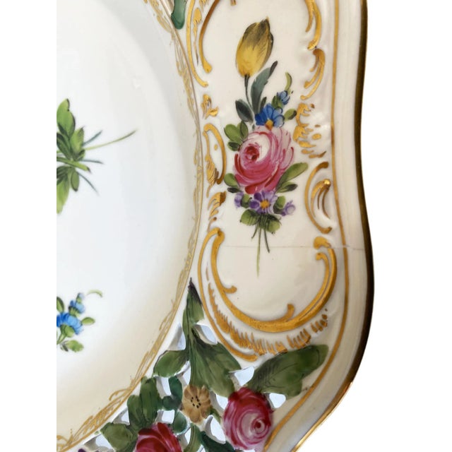 Ceramic Reticulated Pierced Porcelain Flowers Cabinet Plate Dresden 11" D For Sale - Image 7 of 8
