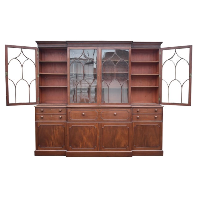 English George III Mahogany Secretaire Breakfront Bookcase, 1800s For Sale - Image 15 of 18