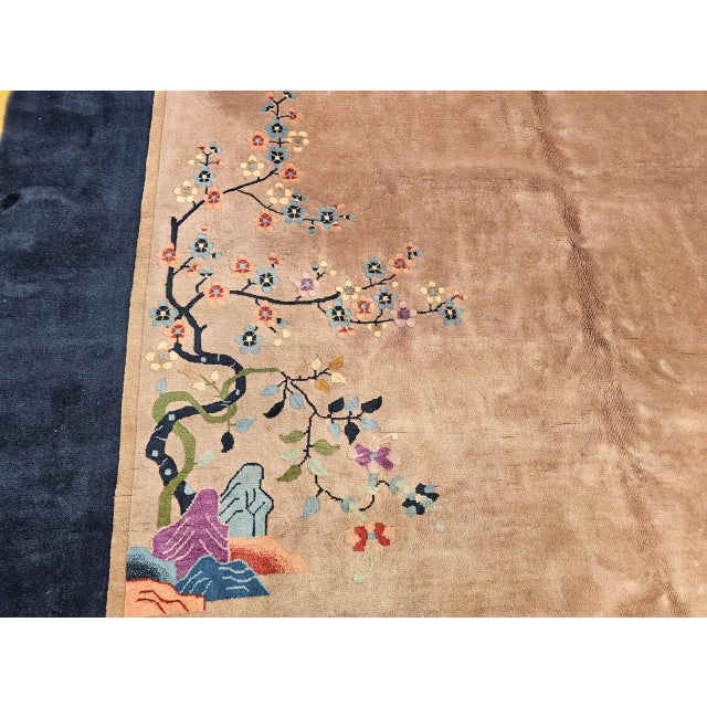 Vintage Hand-Knotted Chinese Art Deco Rug, Wool Pagoda Floral Motif, 9' x 12' For Sale - Image 13 of 17