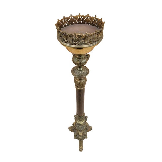 Antique Tall Ornate Cherub Bronze Church Candle Holder Gorgeous, tall finely detailed figural winged cherub, brass antique...