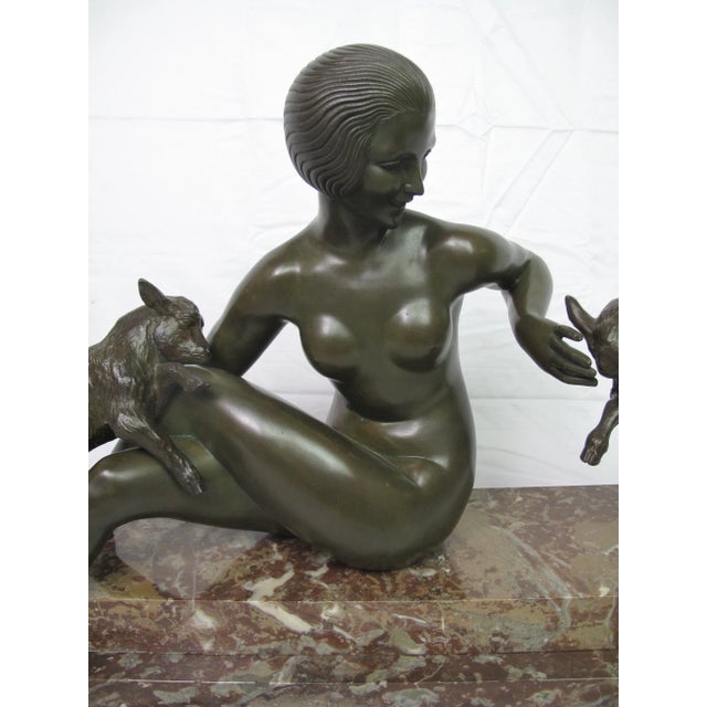 Late 19th Century Antique Maurice Guiraud Riviere Nymphe Et Chevreaux Nude Woman With Goats Bronze Sculpture For Sale - Image 12 of 13