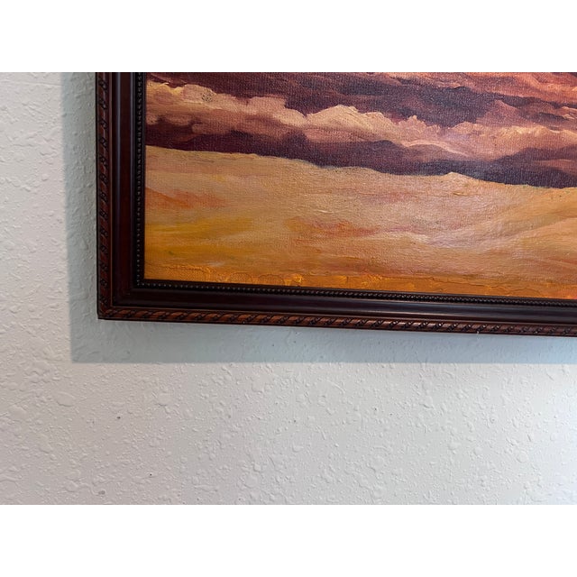This captivating original oil painting on canvas portrays a solitary nude female figure gazing into a fiery, glowing...
