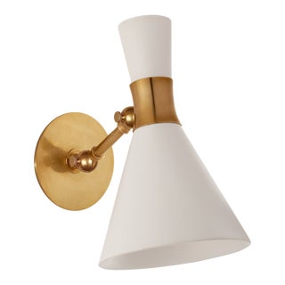 Visual Comfort Signature Liam Small Articulating Sconce in Hand-Rubbed Antique Brass with Matte White Shade For Sale