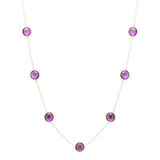 18 Karat Yellow Gold 16 Ctw Amethyst Station Necklace For Sale