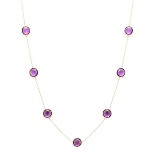 18 Karat Yellow Gold 16 Ctw Amethyst Station Necklace For Sale