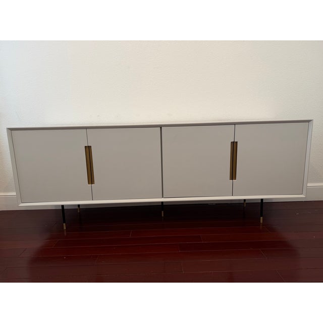 Ivory Ivory Painted Linen Sideboard With Brass Hardware – Modern Transitional For Sale - Image 8 of 8