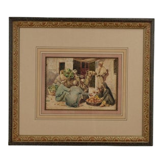 Antique Orientalist Watercolor Painting of a Market With Figures and a Camel For Sale