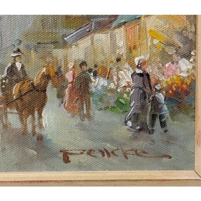 Mid 20th Century Paris Flower Market During the City's Belle Epoque Original Oil on Canvas by T E Pencke For Sale In Dallas - Image 6 of 6