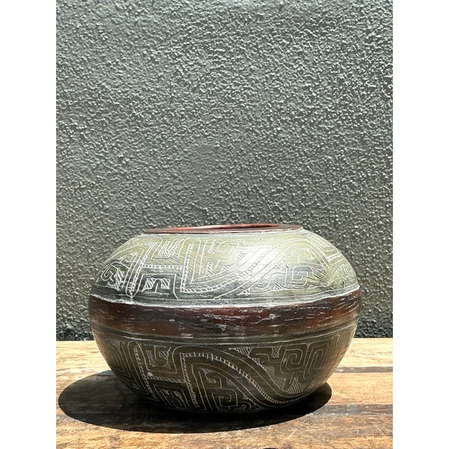 Vintage Engraved Ceramic Vase For Sale - Image 11 of 12
