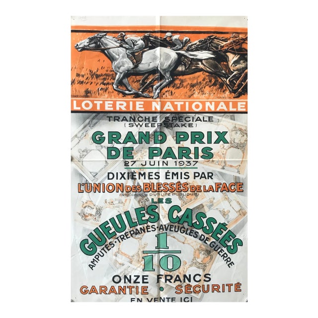 1937 French Horse Race Poster, Grand Prix De Paris For Sale