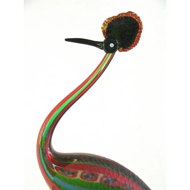 Mid-Century Modern Vintage Italian Tall Red Blue Green Glass Crested Bird Sculpture For Sale - Image 3 of 11