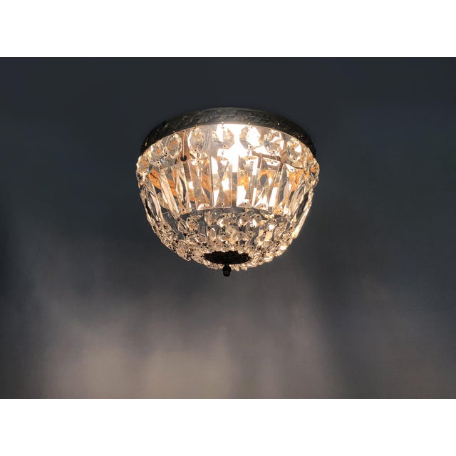 Antique 3-light crown ceiling light with glass drops. Louis xvi style louis xvi style half-basket ceiling light, mid-20th...