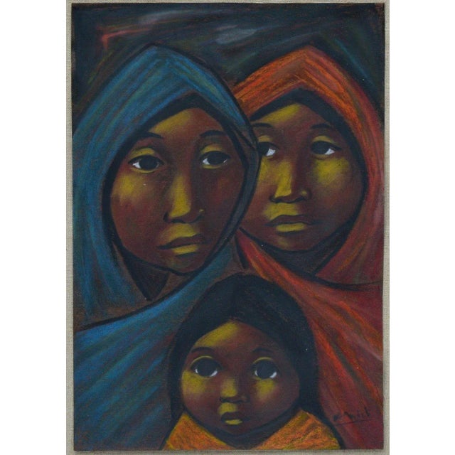 Arturo Nieto ( Ecuadorian 1933-1995) Mother and Children, 14"x11" gouache 20"x16" framed overall with glass signed lower...