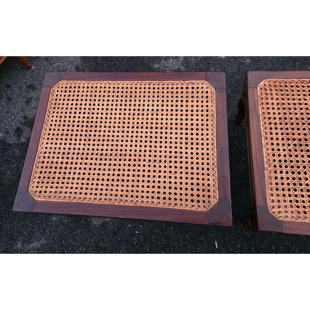 Late 20th Century Pair of Vintage British Colonial-Style Hand-Caned Benches / Low Tables For Sale - Image 5 of 12
