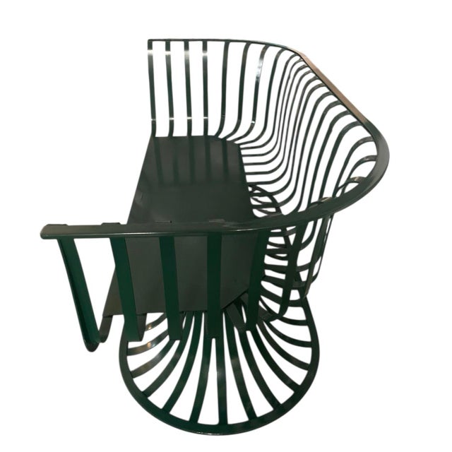 Sculptural Modern Slatted Bench in Forest Gree For Sale In West Palm - Image 6 of 10
