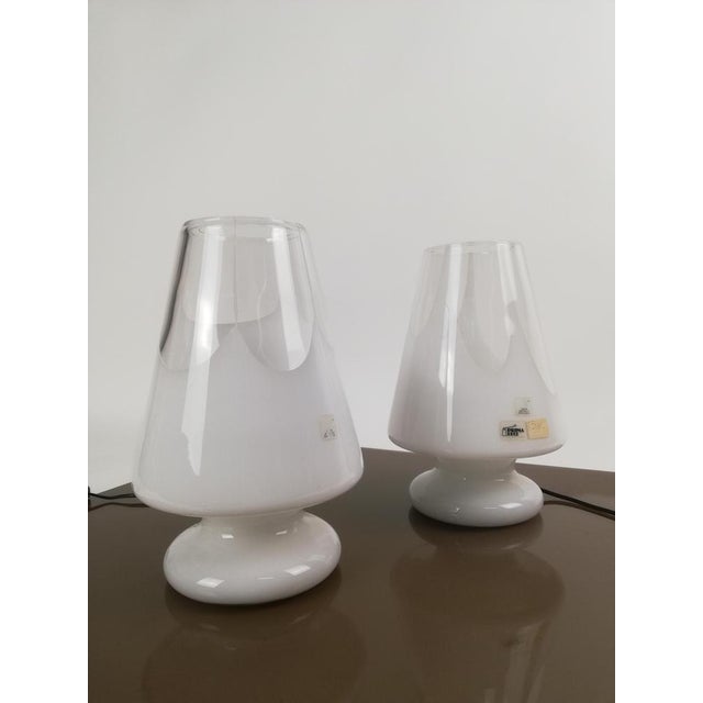1970s Table Lamps in White Artistic Murano Glass from Prima Luce, Italy, 1970s, Set of 2 For Sale - Image 5 of 16