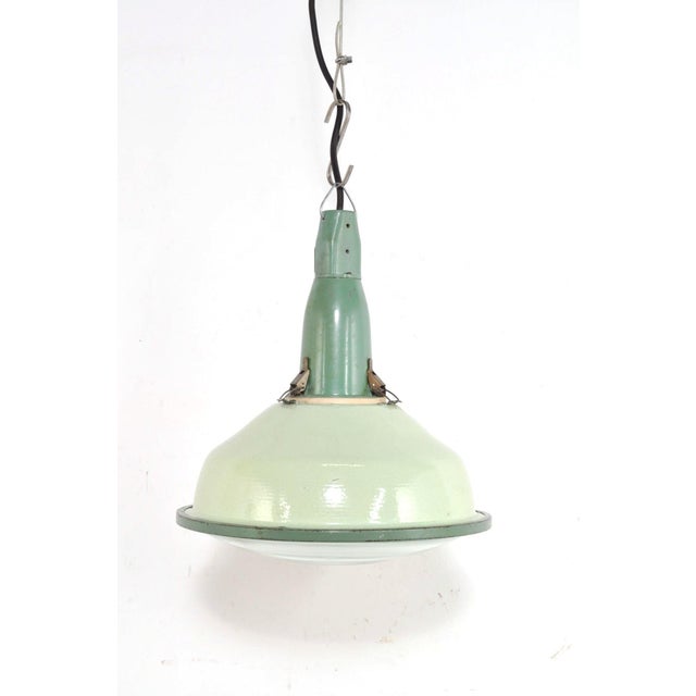 Glass Vintage Enamel Pendant Lamps, 1950s For Sale - Image 7 of 9