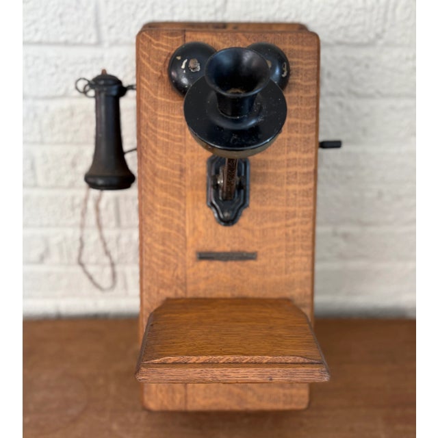 1920s Antique Wall Phone With Crank & Chime For Sale - Image 5 of 15