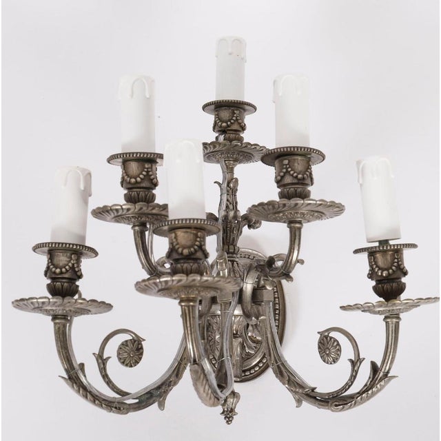 Antique Louis VI Revival Silver Plated Six Branch Wall Lights, 1900s, Set of 4 For Sale - Image 9 of 16