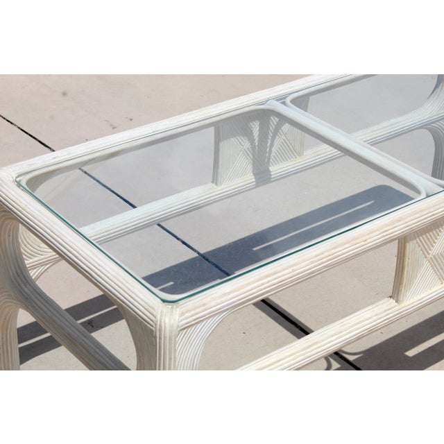 Vintage 1980s Coastal Pencil Reed Rattan & Glass Coffee Table For Sale - Image 10 of 16